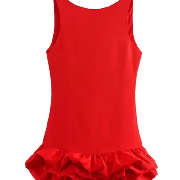 Red Ruffled Mini Dress - Picture 3 of 4